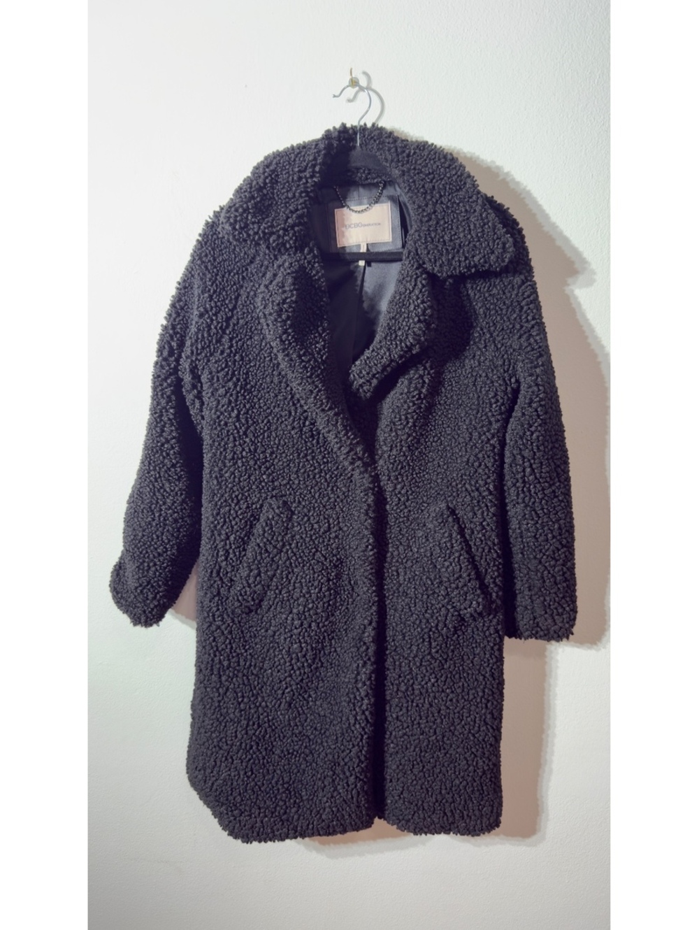 BCBGeneration Coat Women's Brown Faux Fur Teddy Sparkle Midi Outerwear